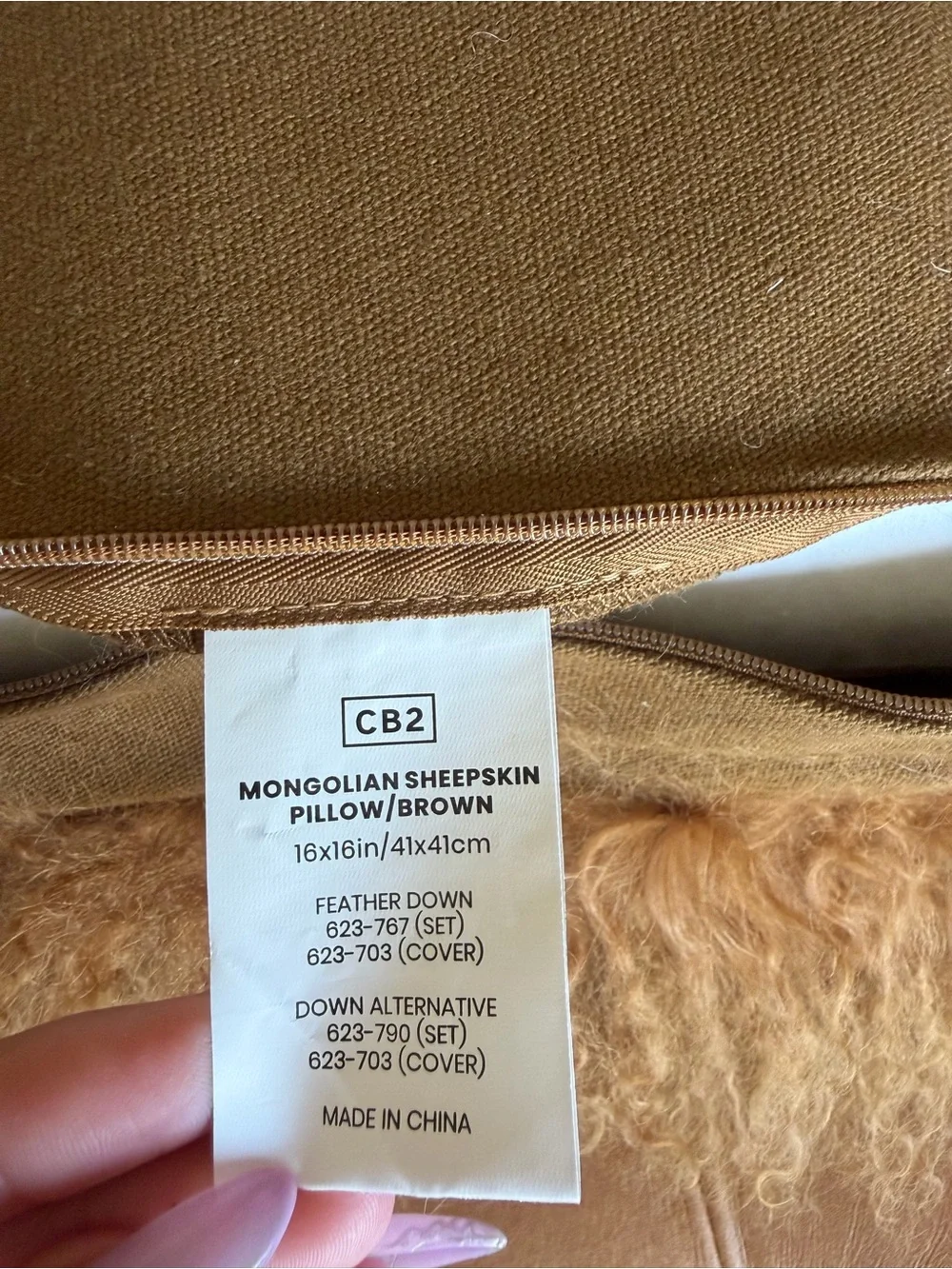 CB2 Tan Mongolian Faux Fur Throw Pillow cover